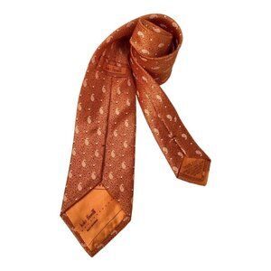 ITALO FERRETTI Orange Paisley Luxury Silk Tie Hand Made In Italy W: 3.5" EX COND
